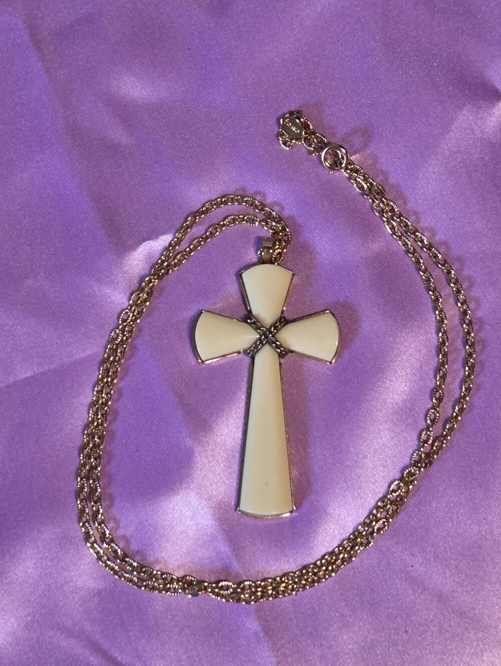 Vintage Avon Gold And Cream Cross Pendant